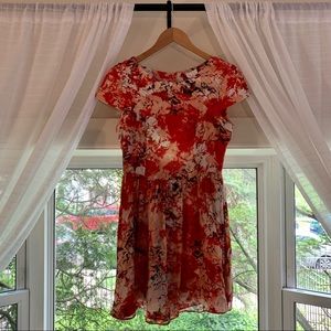 Parker Red Silk Floral Dress